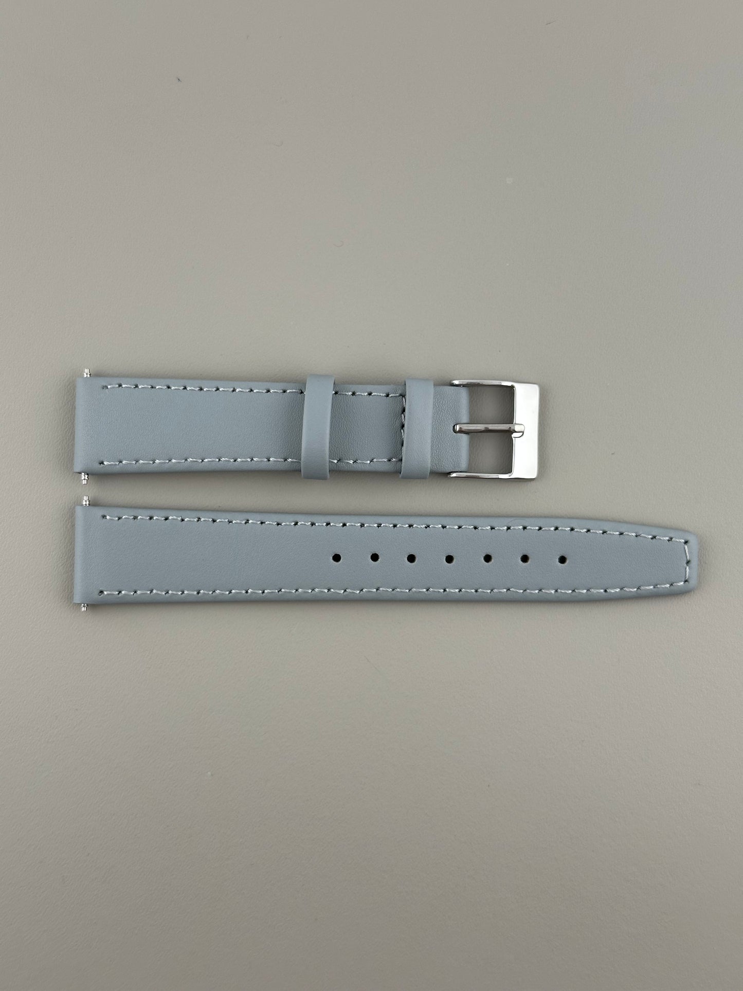 18mm Light Grey Leather Watch Strap - Smooth Classic Stitched Semi Shine