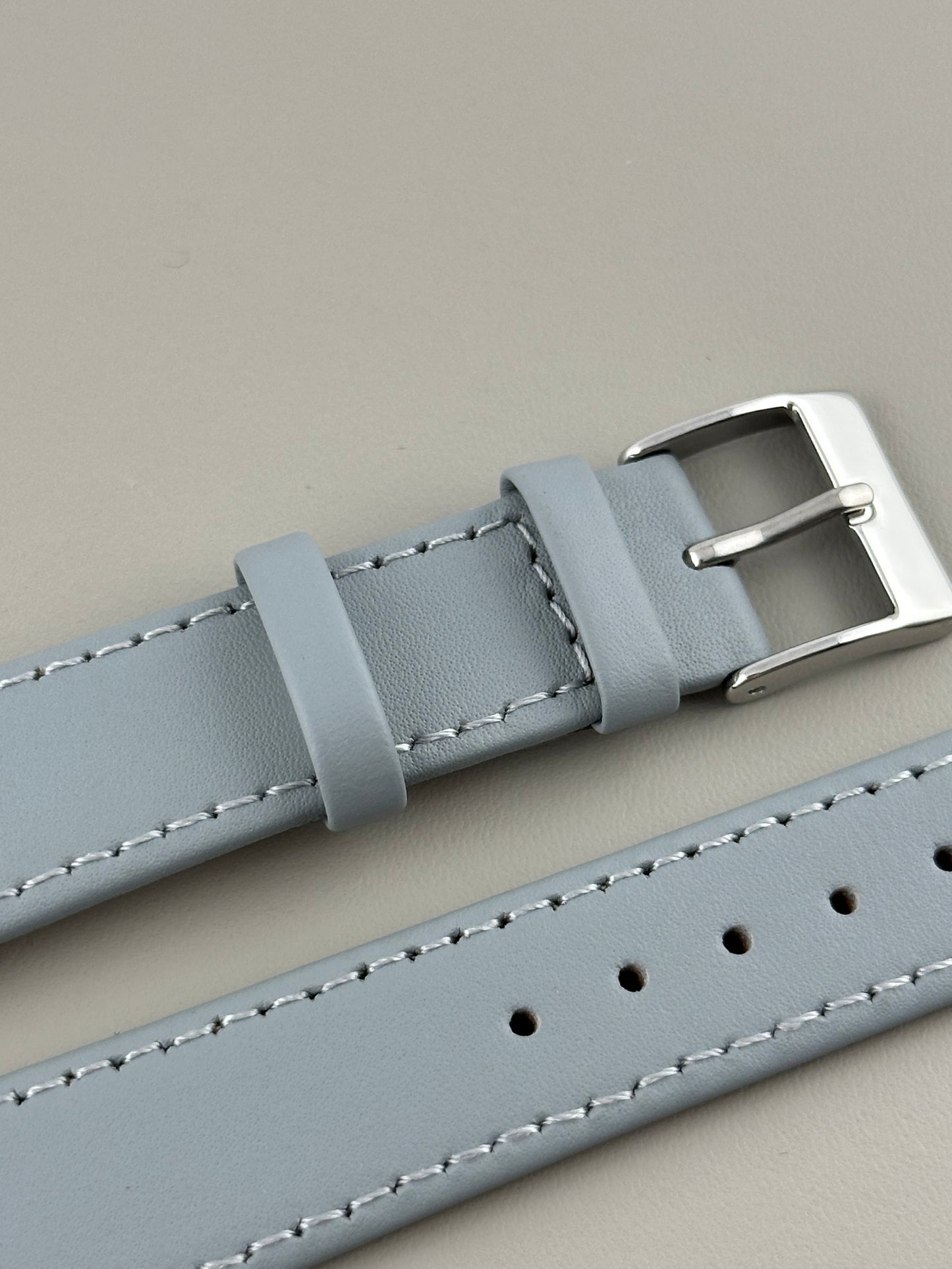 18mm Light Grey Leather Watch Strap - Smooth Classic Stitched Semi Shine