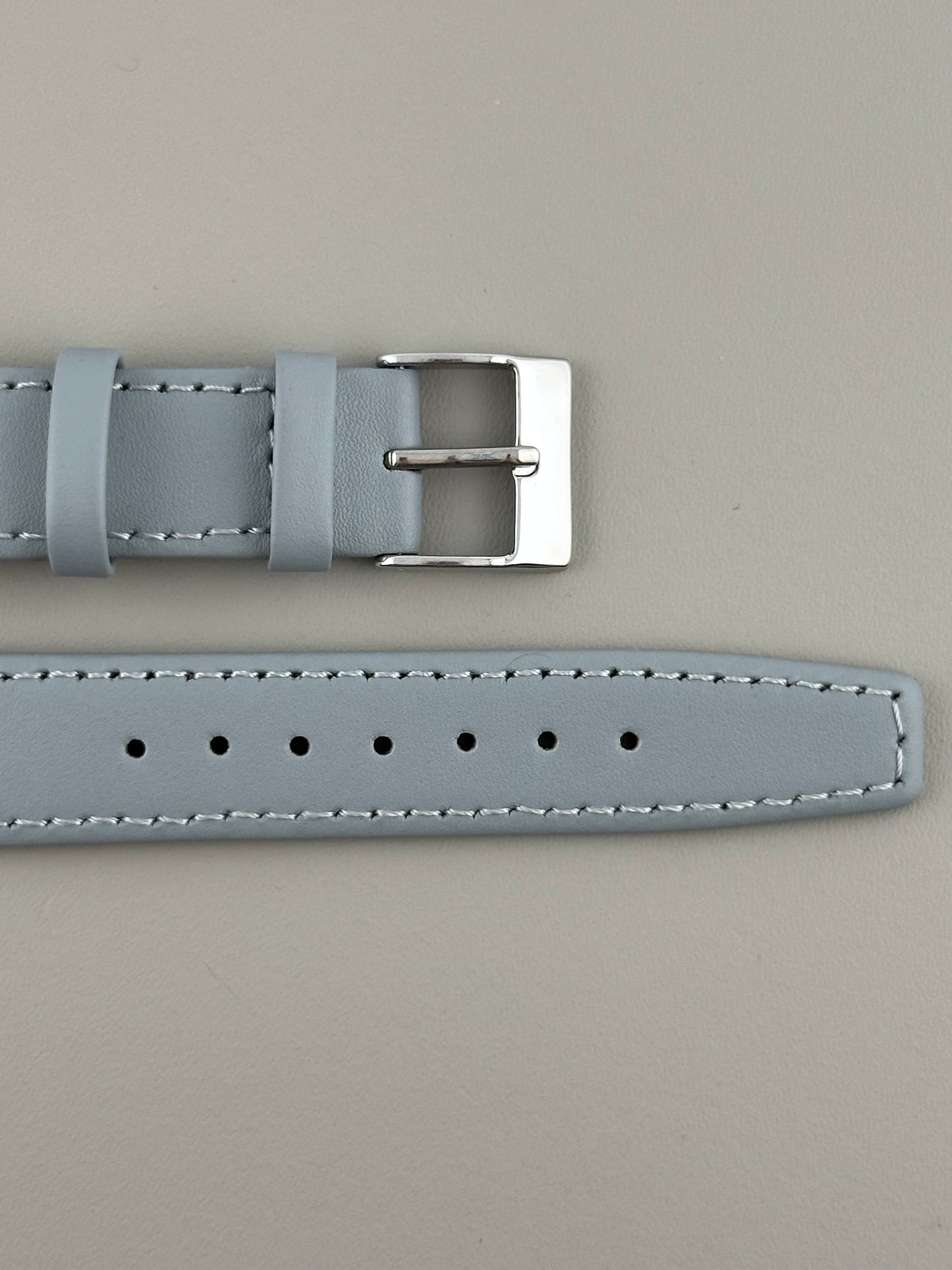 18mm Light Grey Leather Watch Strap - Smooth Classic Stitched Semi Shine