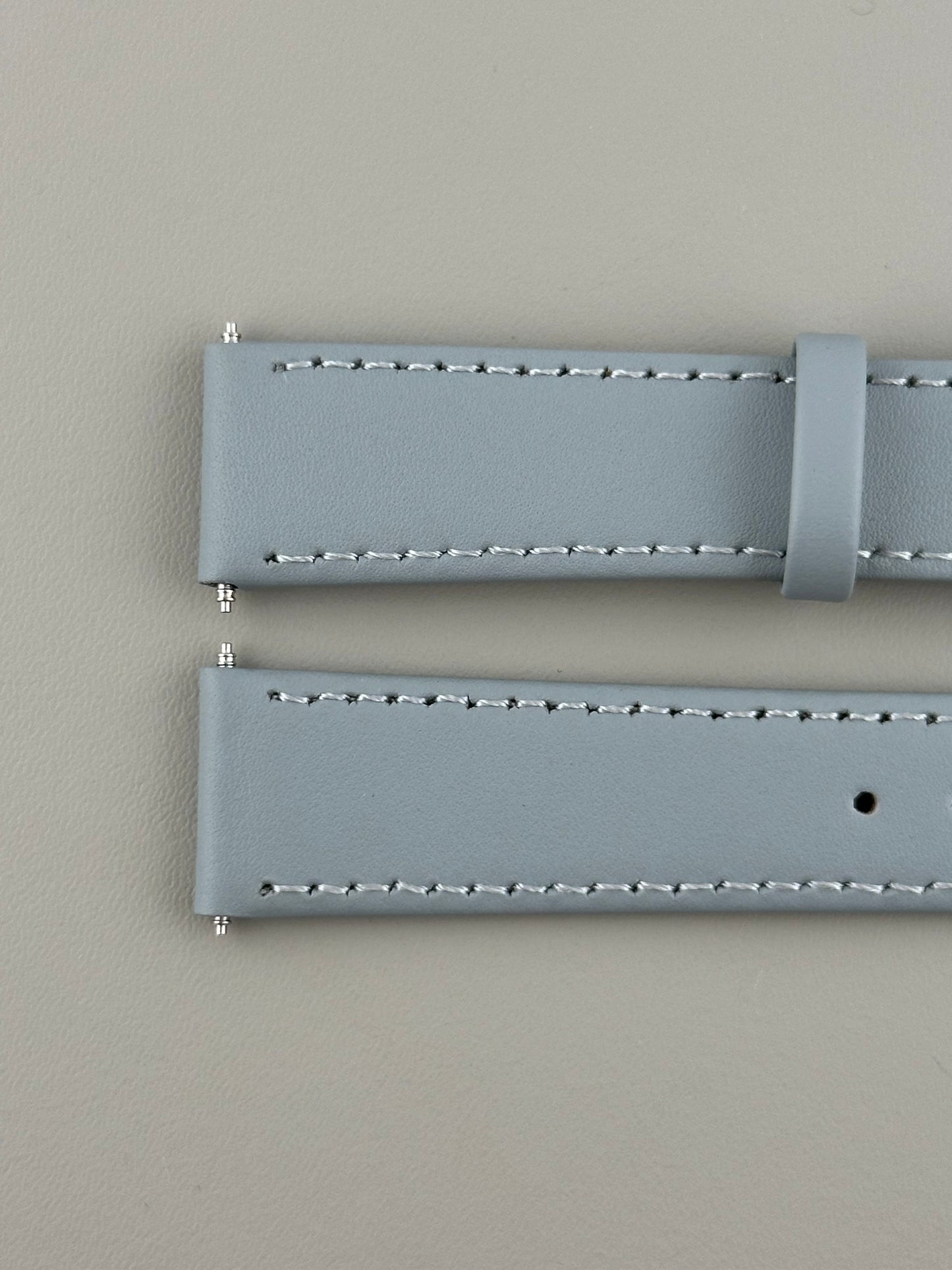 18mm Light Grey Leather Watch Strap - Smooth Classic Stitched Semi Shine