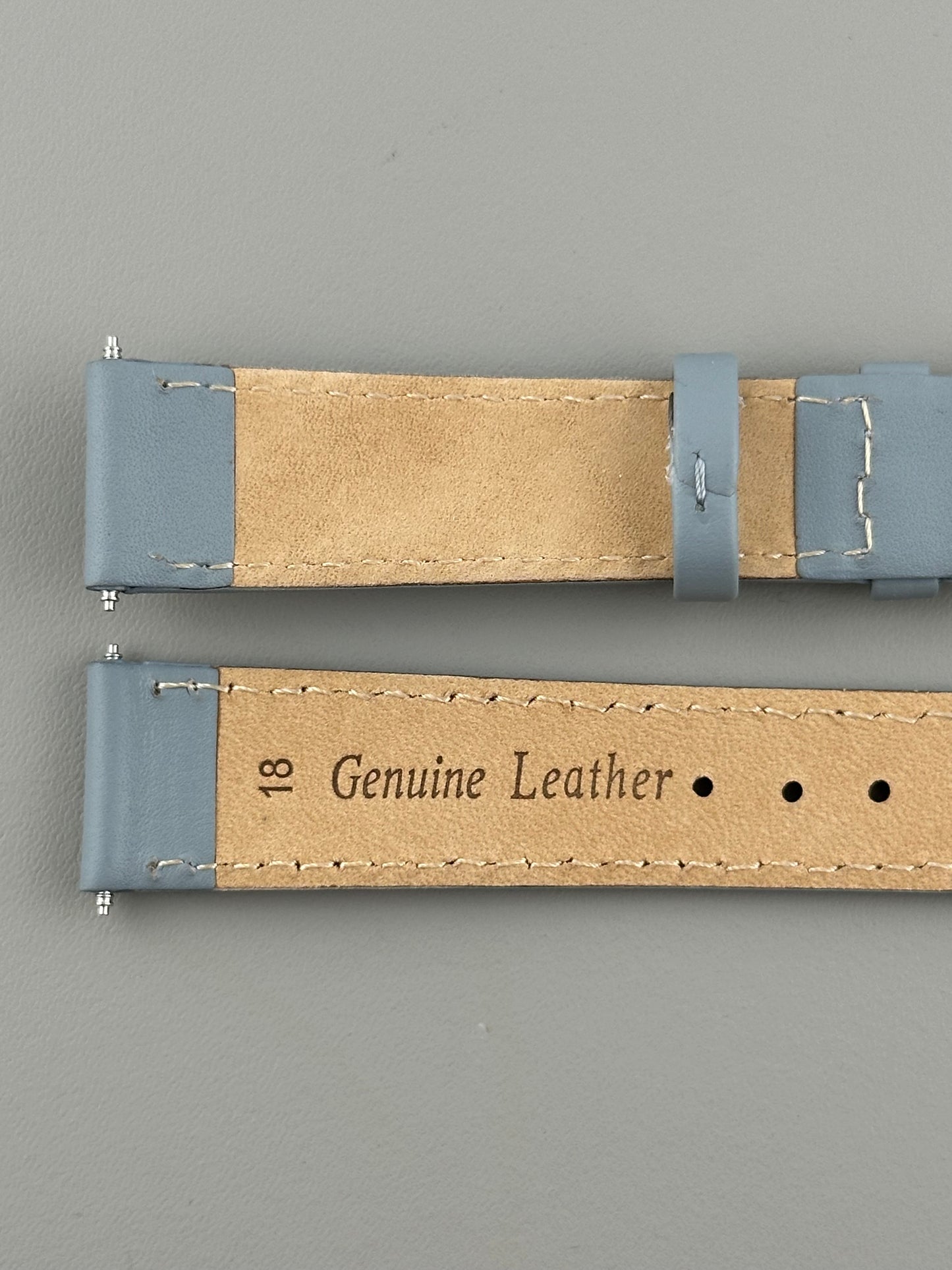 18mm Light Grey Leather Watch Strap - Smooth Classic Stitched Semi Shine