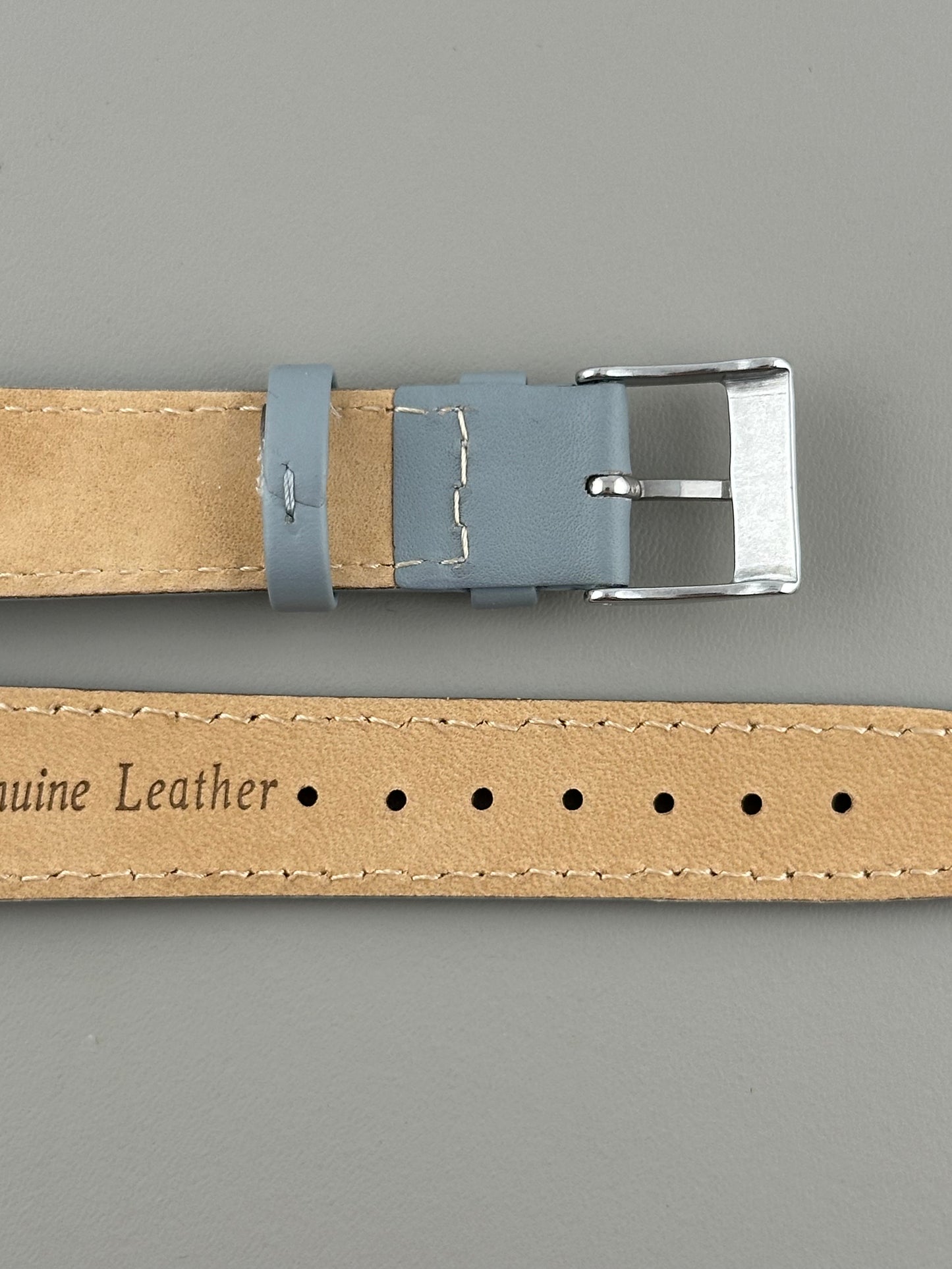 18mm Light Grey Leather Watch Strap - Smooth Classic Stitched Semi Shine