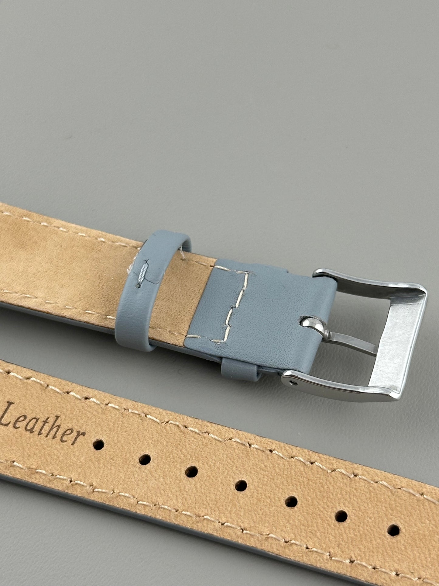 18mm Light Grey Leather Watch Strap - Smooth Classic Stitched Semi Shine