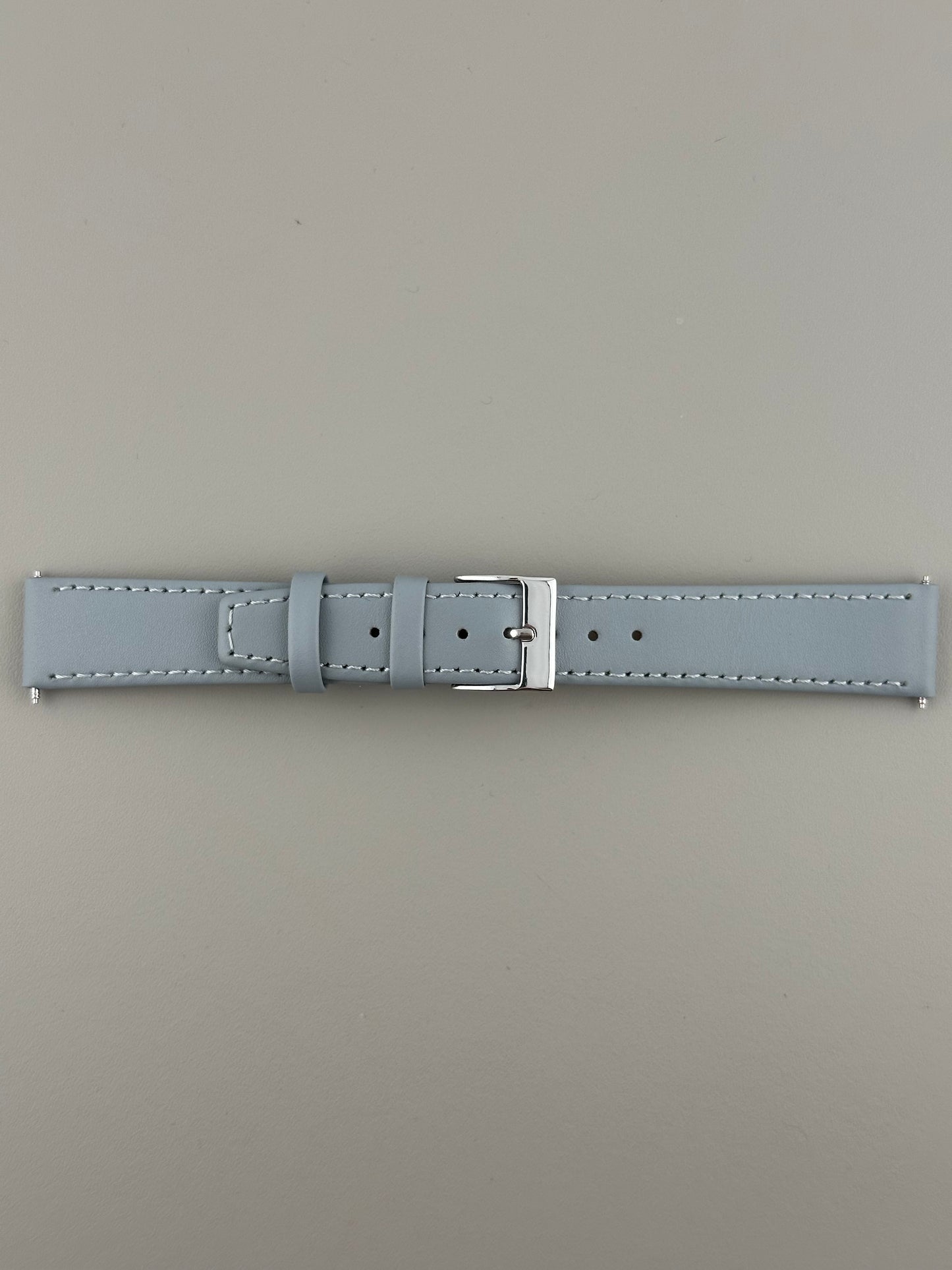 18mm Light Grey Leather Watch Strap - Smooth Classic Stitched Semi Shine