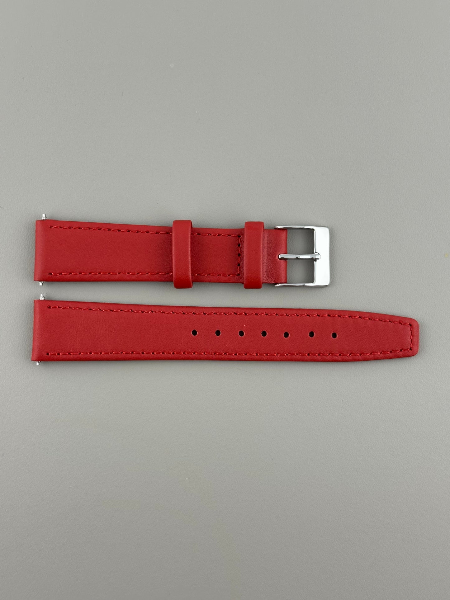 18mm Red Leather Watch Strap - Smooth Classic Stitched Semi Shine