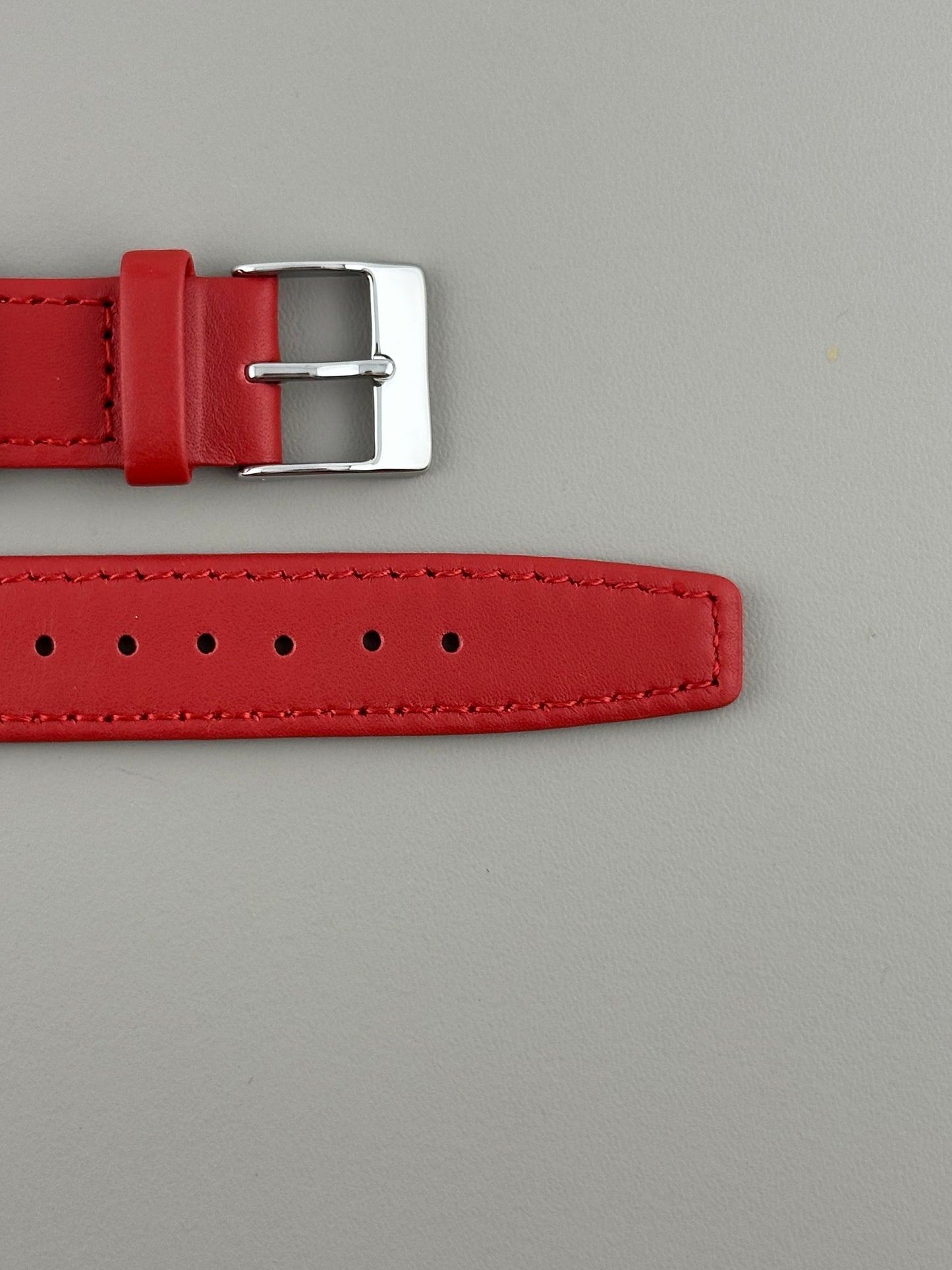 18mm Red Leather Watch Strap - Smooth Classic Stitched Semi Shine
