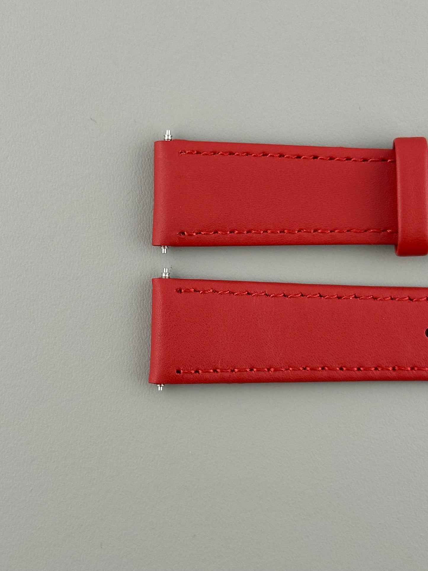 18mm Red Leather Watch Strap - Smooth Classic Stitched Semi Shine