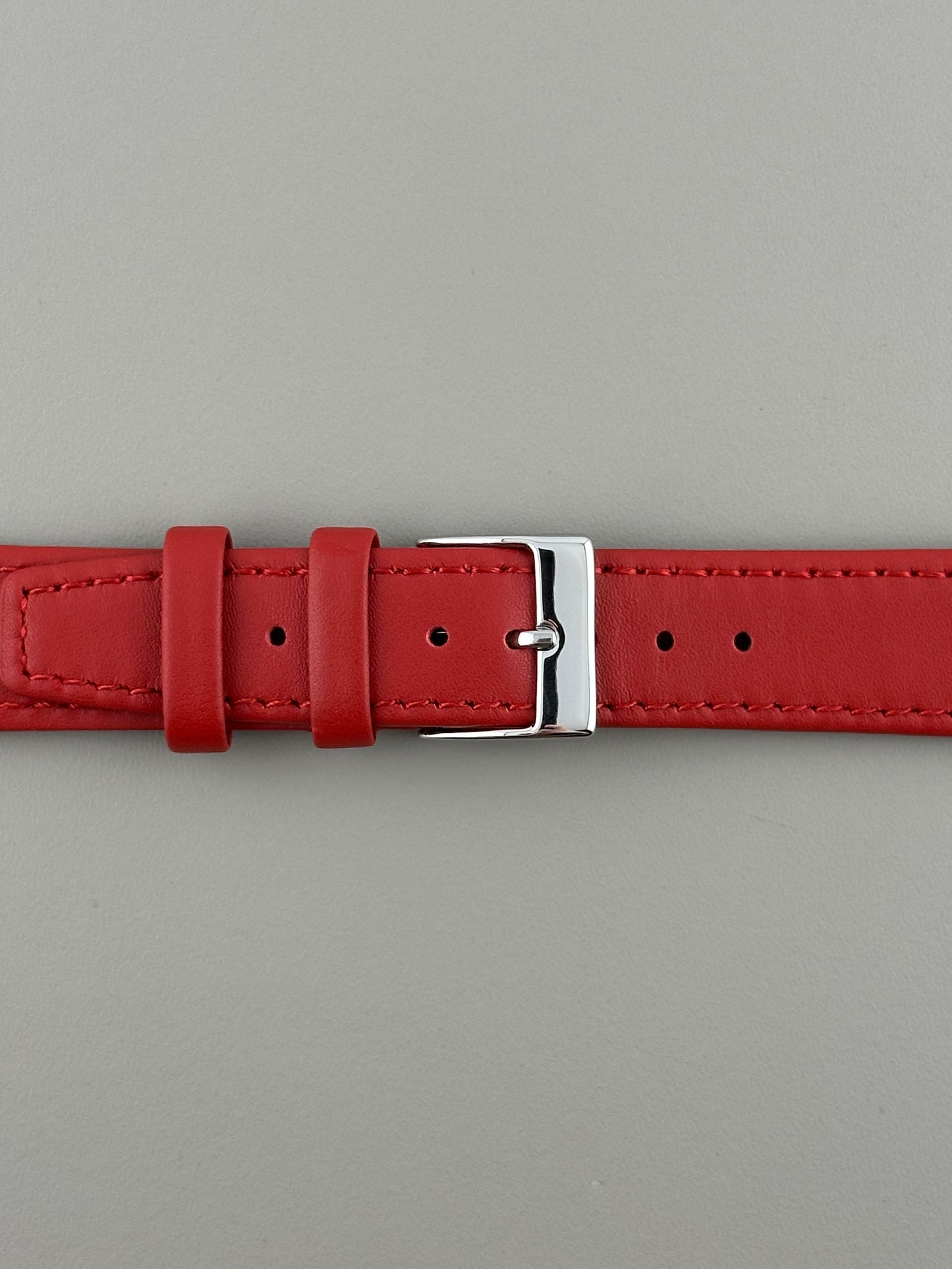 18mm Red Leather Watch Strap - Smooth Classic Stitched Semi Shine