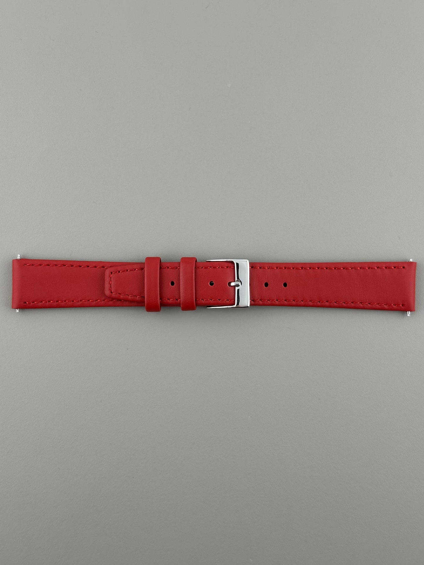 18mm Red Leather Watch Strap - Smooth Classic Stitched Semi Shine