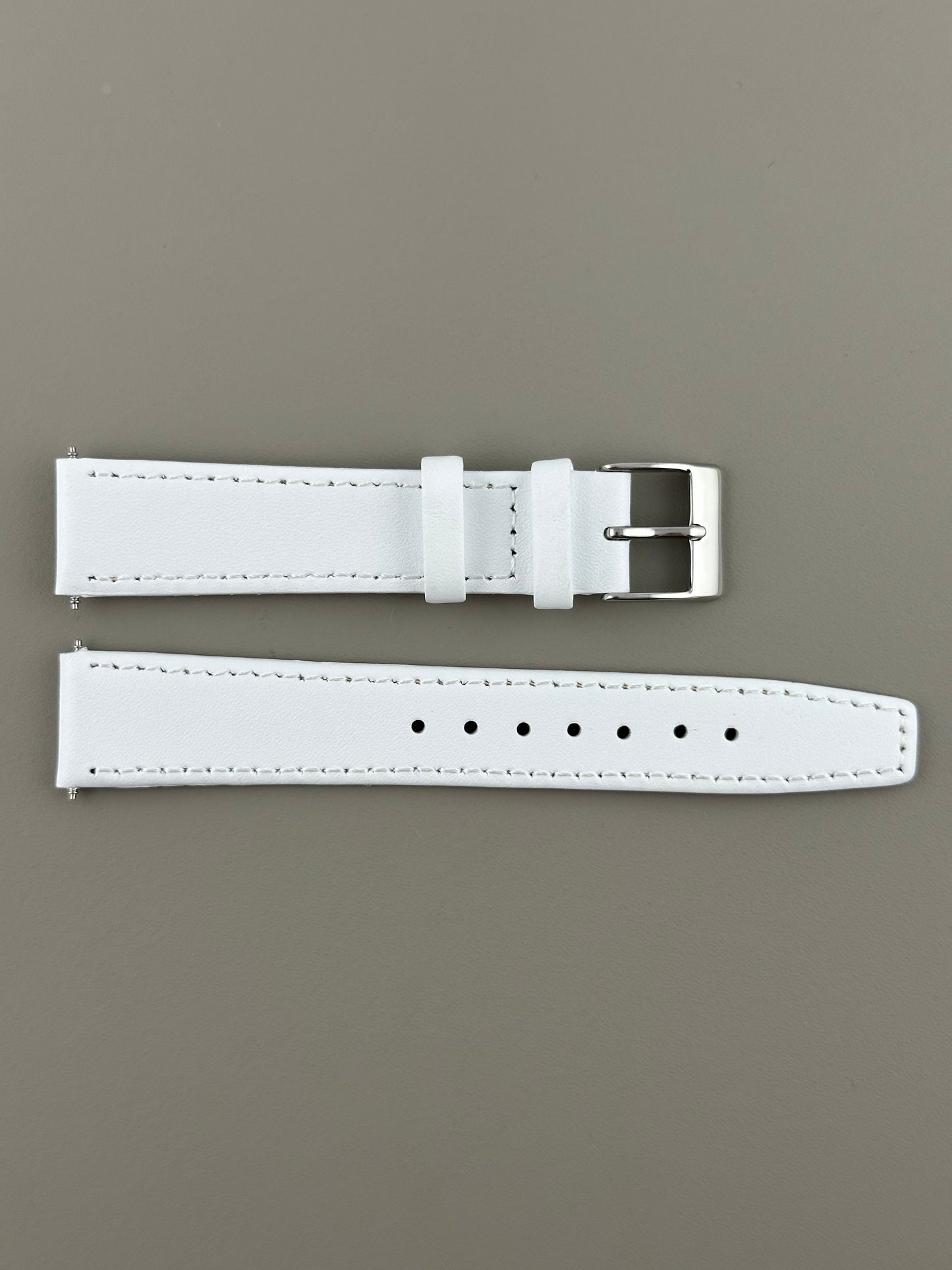 18mm White Leather Watch Strap - Smooth Classic Stitched Semi Shine