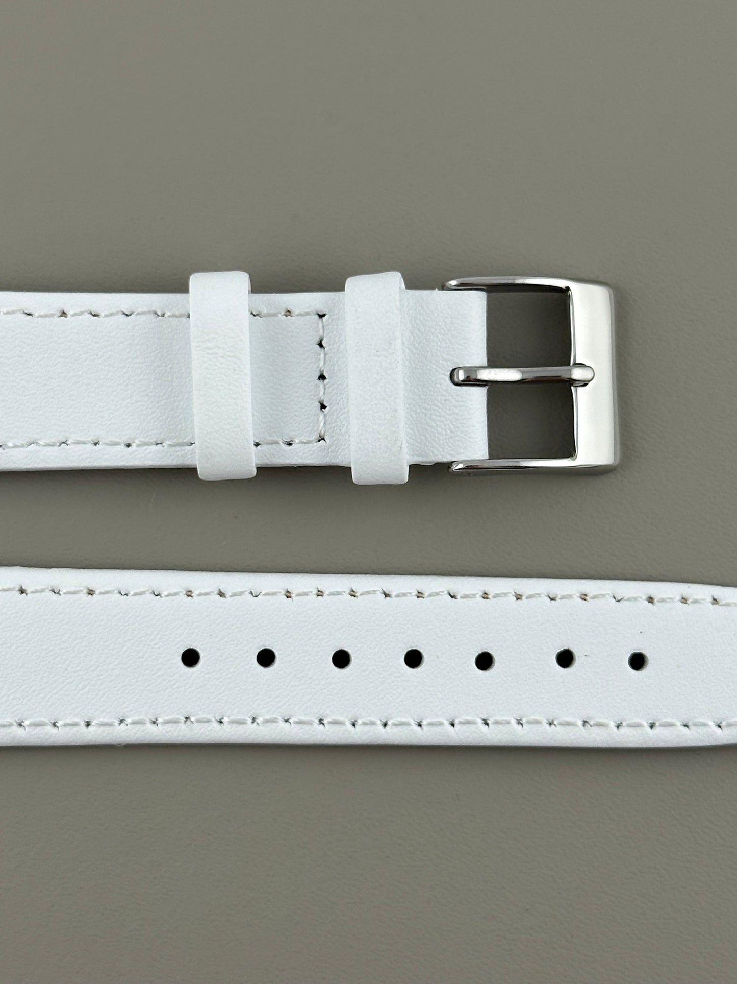 18mm White Leather Watch Strap - Smooth Classic Stitched Semi Shine