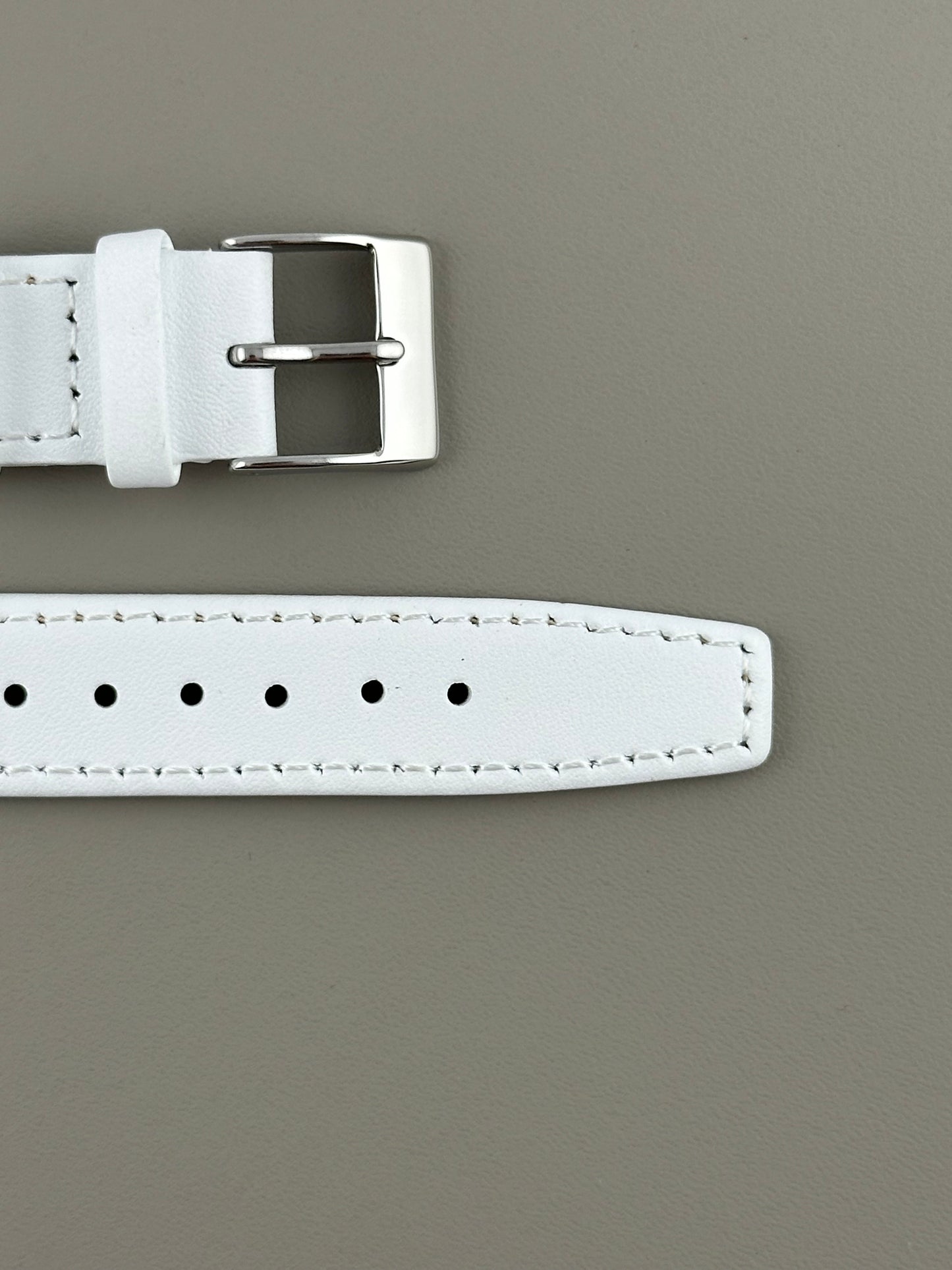 18mm White Leather Watch Strap - Smooth Classic Stitched Semi Shine