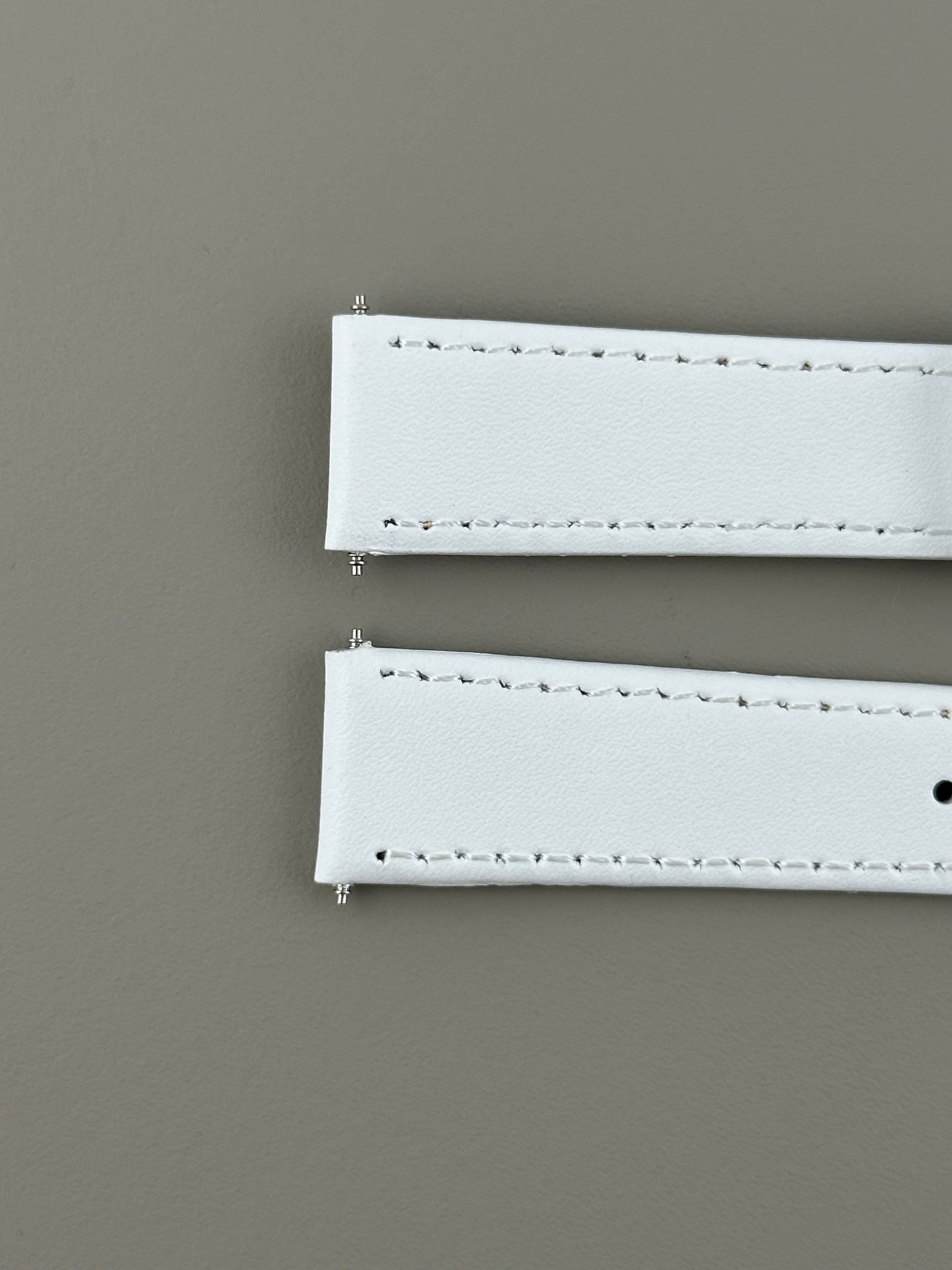 18mm White Leather Watch Strap - Smooth Classic Stitched Semi Shine