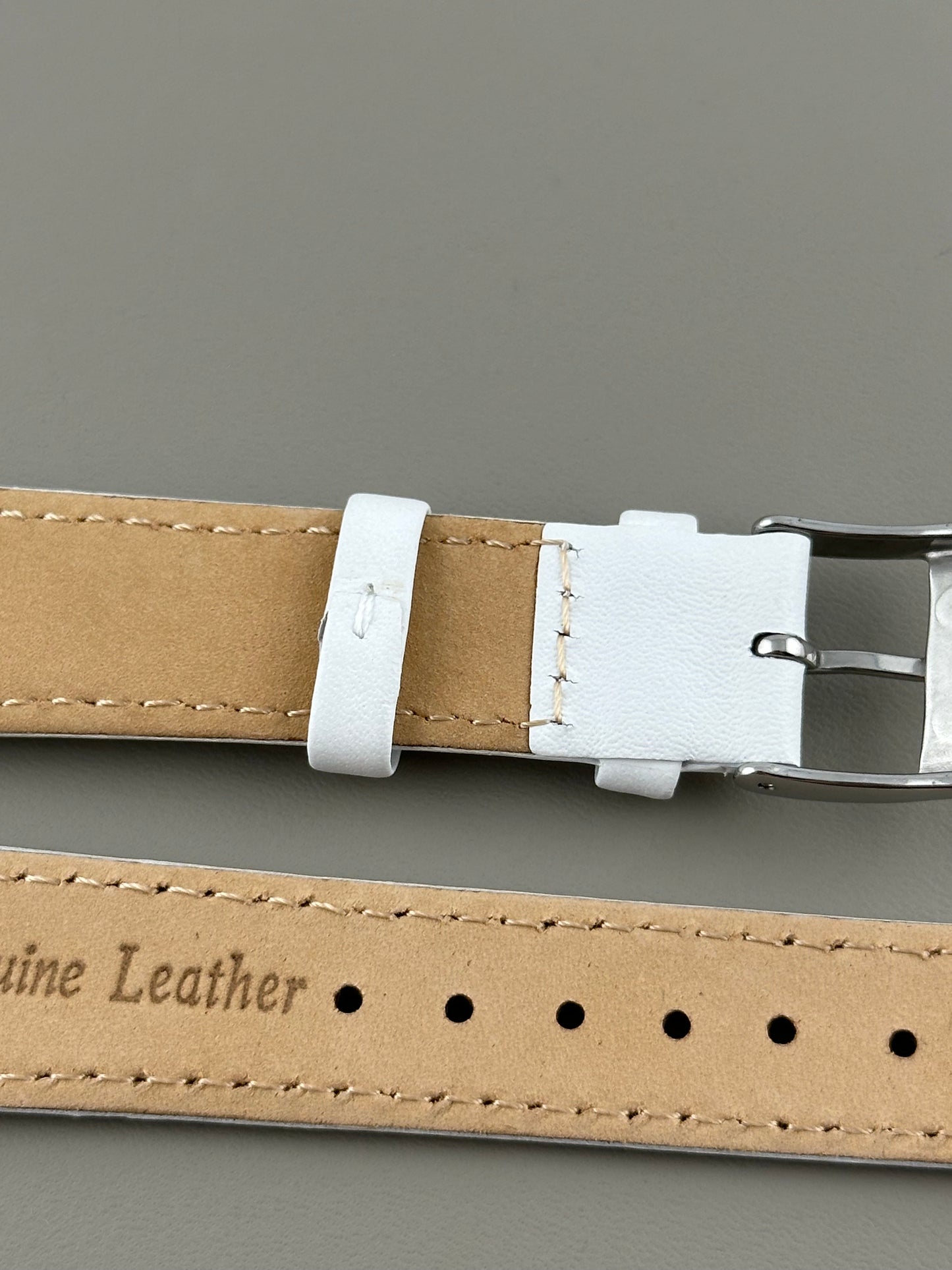 18mm White Leather Watch Strap - Smooth Classic Stitched Semi Shine