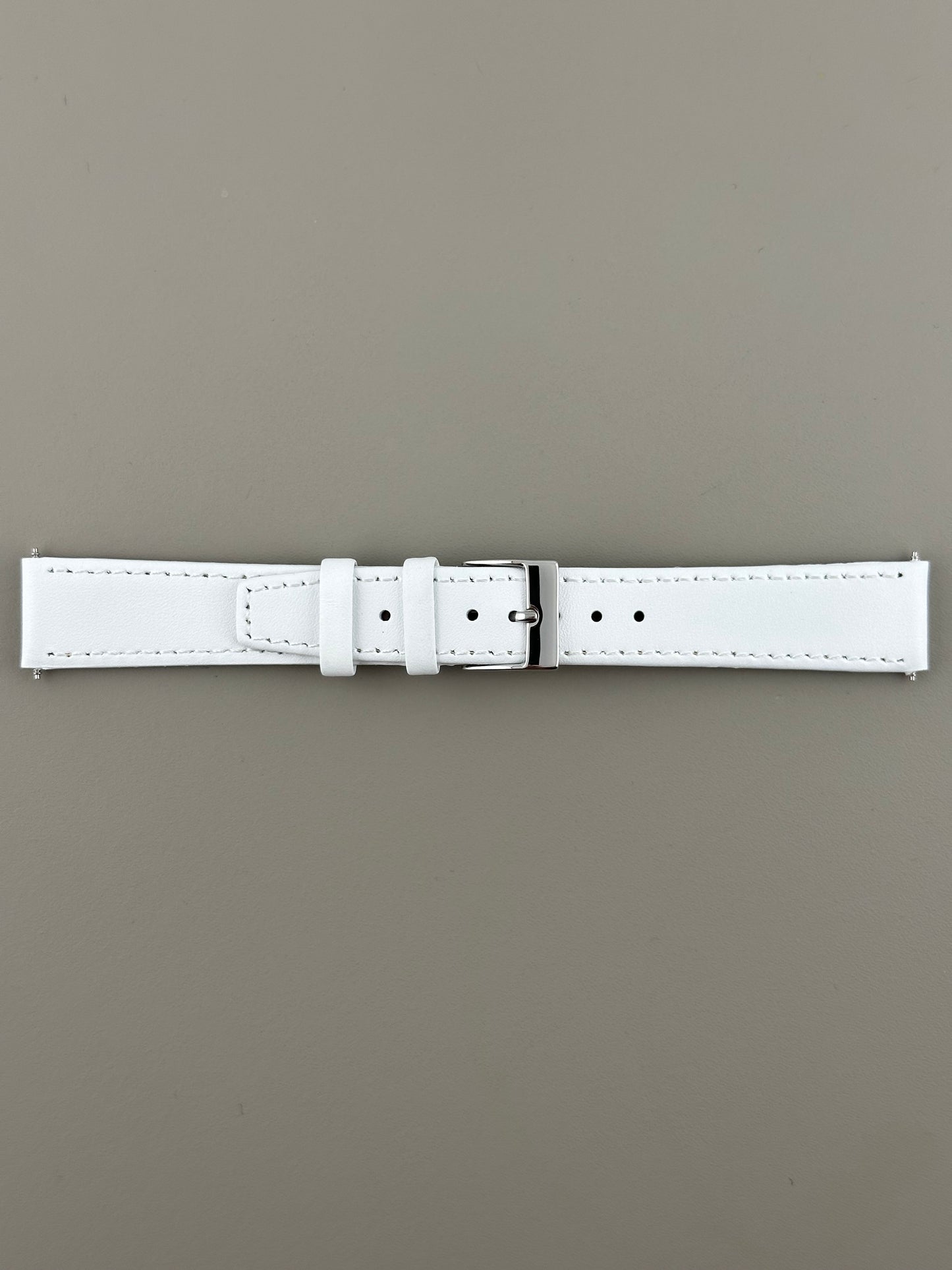 18mm White Leather Watch Strap - Smooth Classic Stitched Semi Shine
