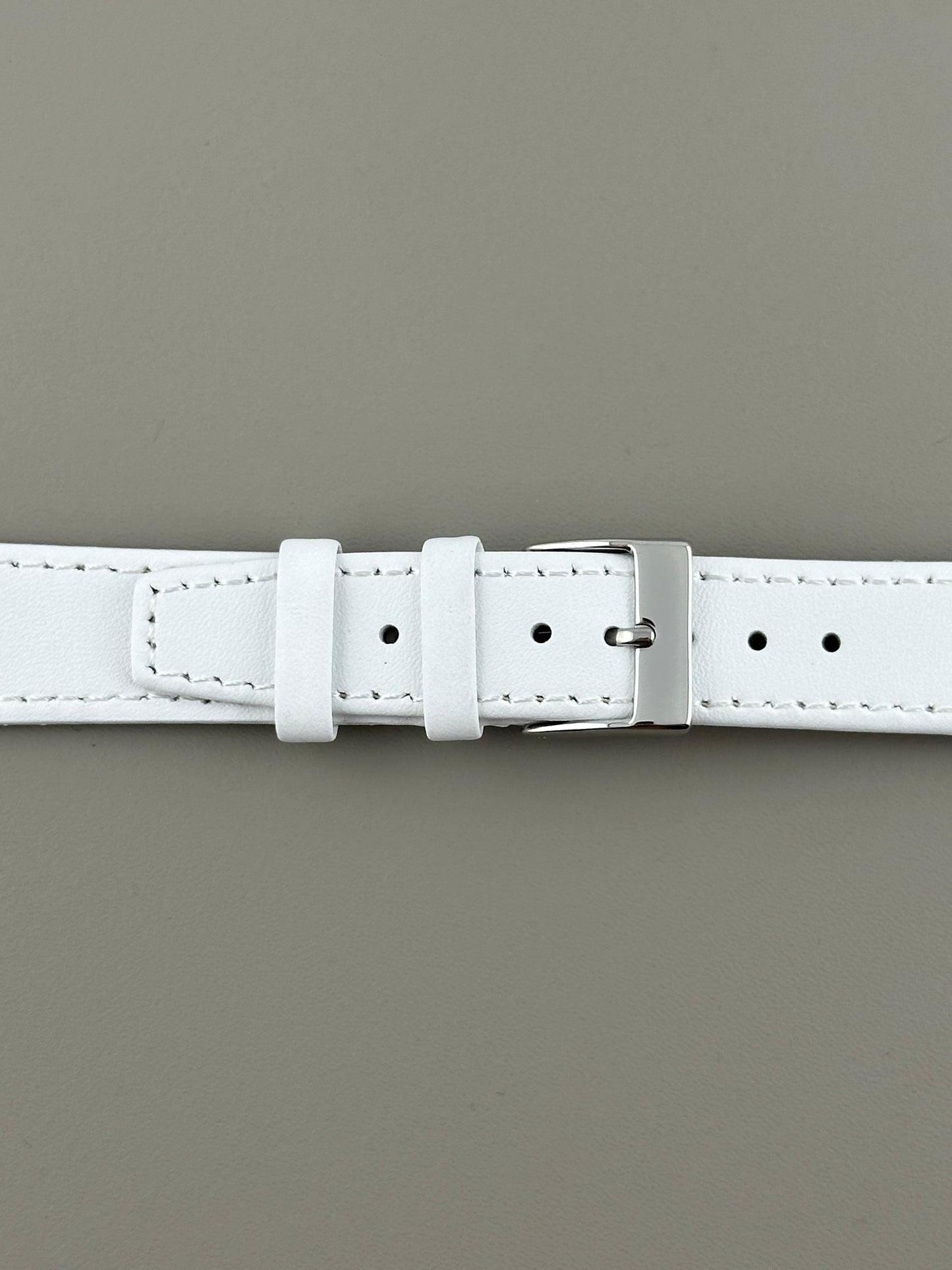 18mm White Leather Watch Strap - Smooth Classic Stitched Semi Shine