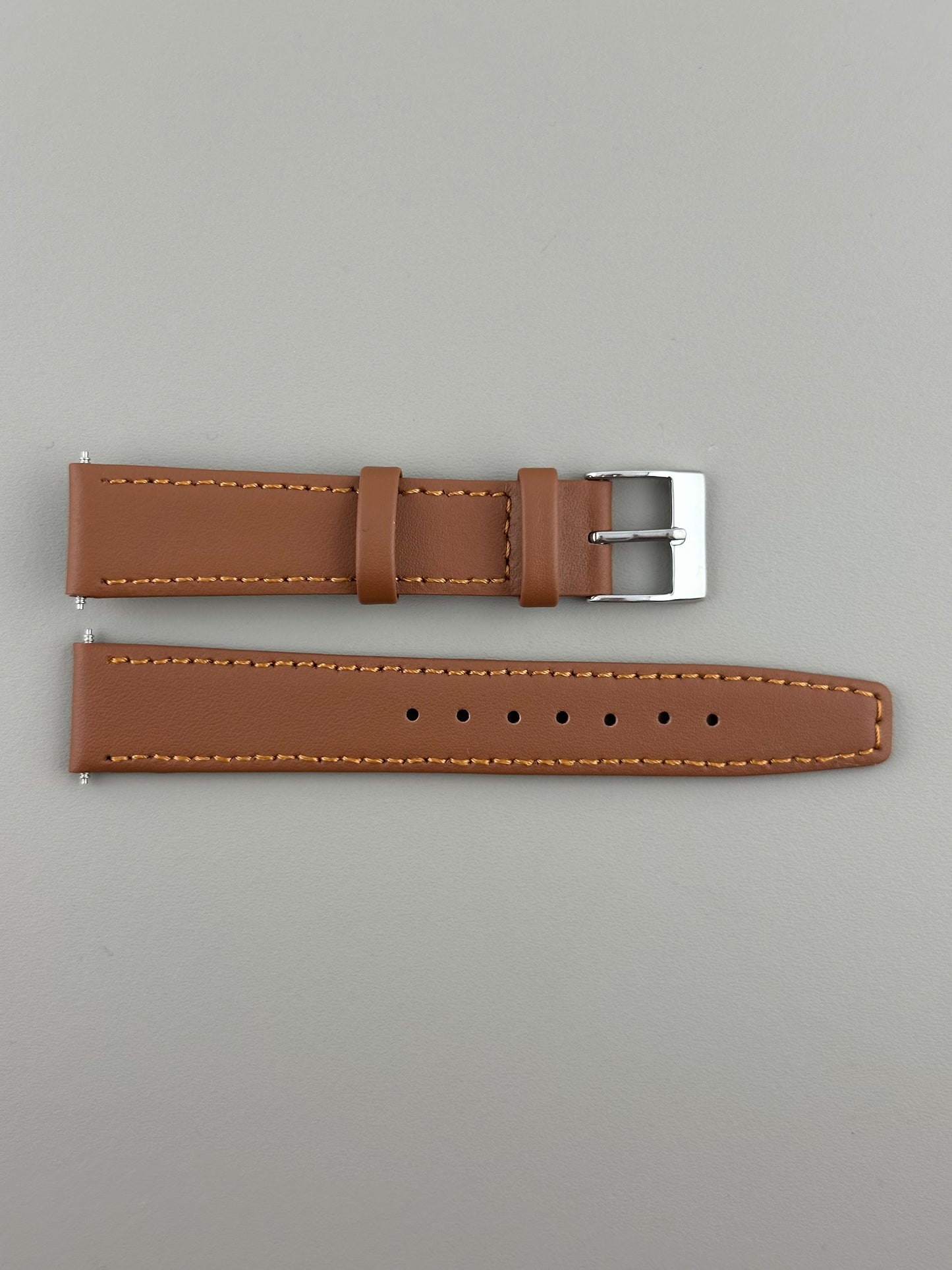 18mm Tan Leather Watch Strap - Smooth Classic Stitched Semi Shine