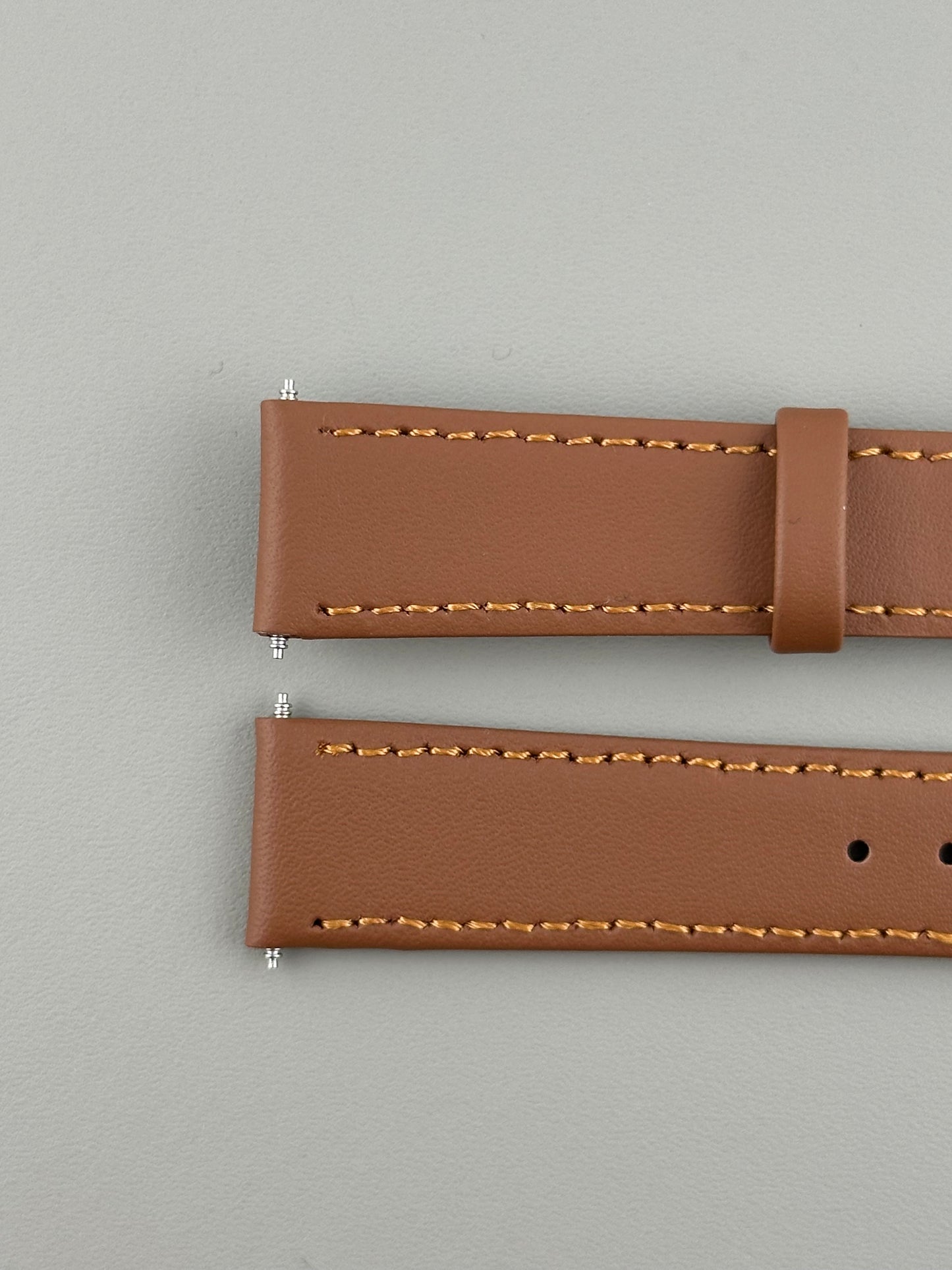 18mm Tan Leather Watch Strap - Smooth Classic Stitched Semi Shine
