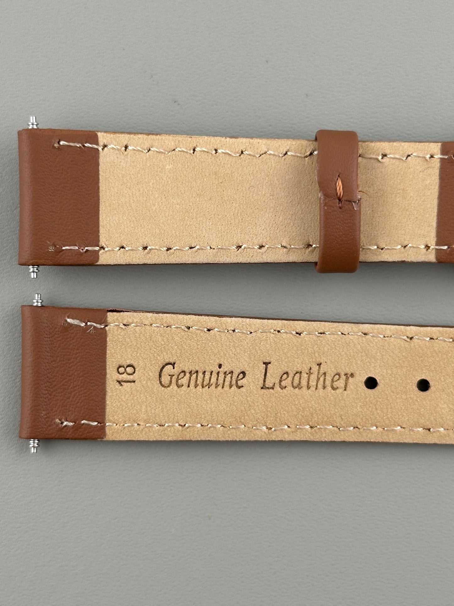18mm Tan Leather Watch Strap - Smooth Classic Stitched Semi Shine