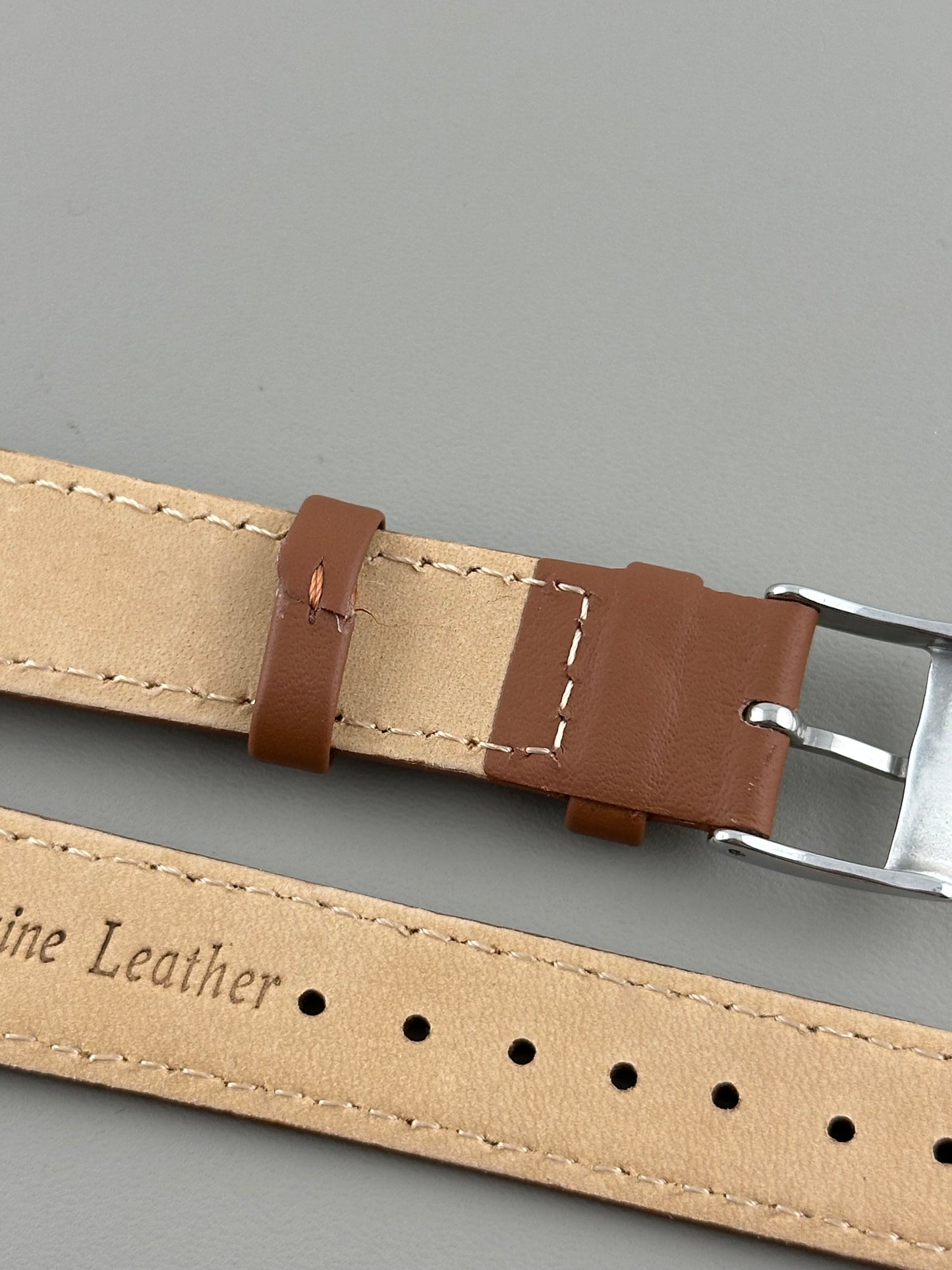 18mm Tan Leather Watch Strap - Smooth Classic Stitched Semi Shine